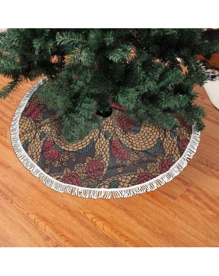Tree Skirts 30" Fringed lace Christmas Tree Skirt with Santa-Traditional Ancient Design Roses and Dragon Eastern Chinese Patt...