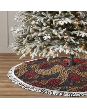 Tree Skirts 30" Fringed lace Christmas Tree Skirt with Santa-Traditional Ancient Design Roses and Dragon Eastern Chinese Patt...