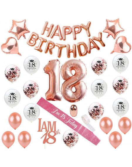 Balloons 18th Birthday Decorations Party Supplies - Rose Gold 18 Birthday Balloon Numbers- Confetti Latex Balloons- 18 Cake T...