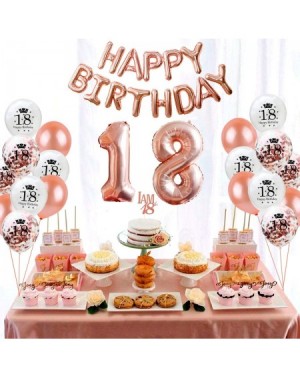 Balloons 18th Birthday Decorations Party Supplies - Rose Gold 18 Birthday Balloon Numbers- Confetti Latex Balloons- 18 Cake T...