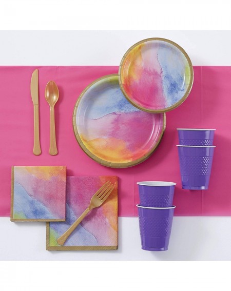 Party Packs Watercolor Rainbow Tableware Kit for 16 Guests- 109 Pieces- Includes Plates- Napkins- Utensils- and Cups - CI18S8...