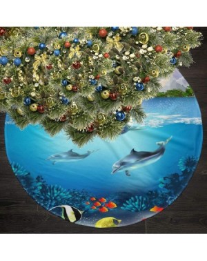 Tree Skirts Christmas Tree Skirt- 3D Beautiful Underwater World with Dolphins Fish Xmas Large Tree Mat- New Year Festive Holi...