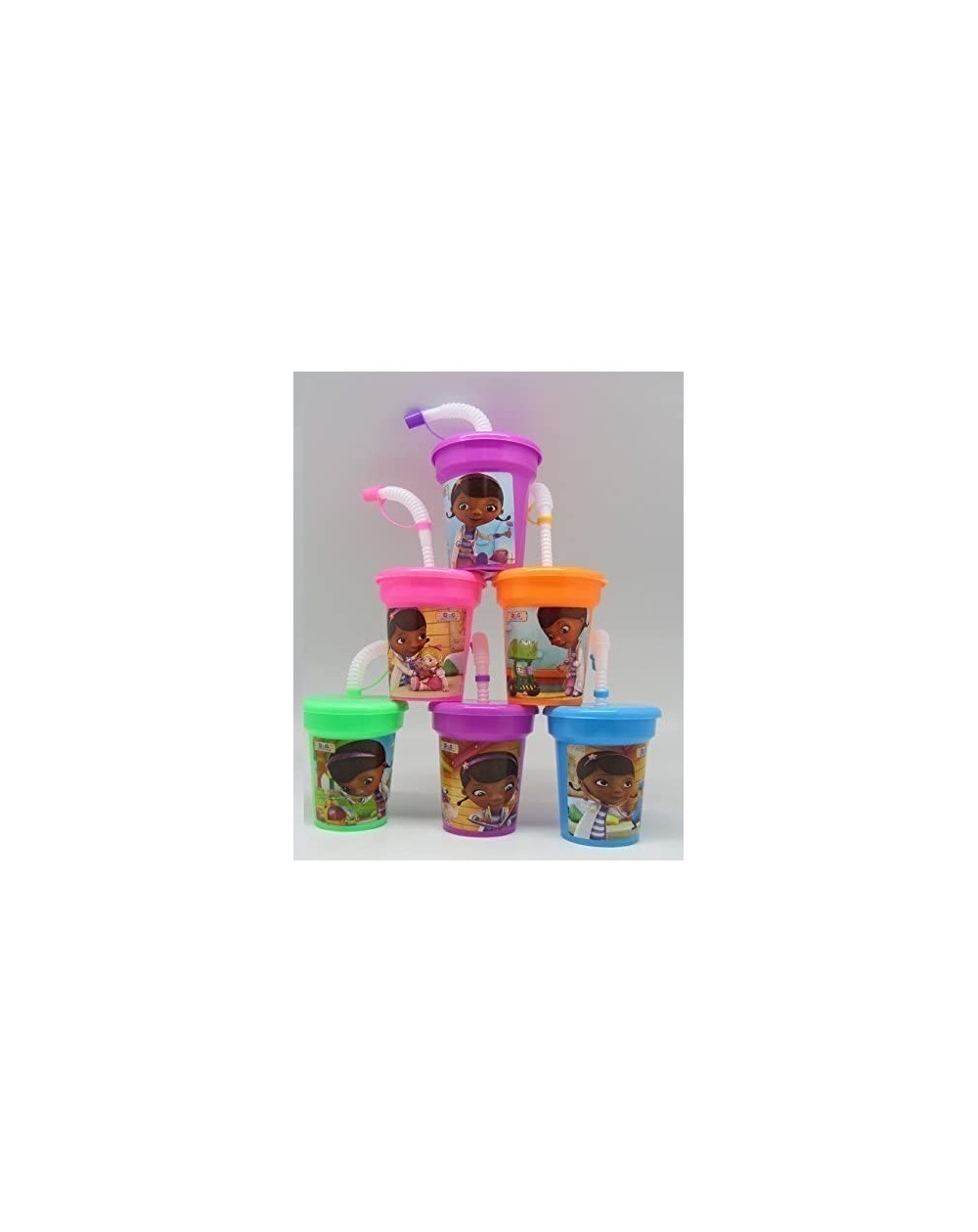 Party Tableware 6 Doc McStuffins Stickers Birthday Sipper Cups with lids Party Favor Cups - C01283JBEI3 $12.36