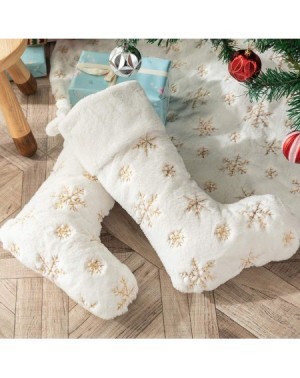 Stockings & Holders Plush Christmas Stockings White Fur 2 Pcs 22 inches Large Gold Snowflake Sequin Embroidered Stockings for...