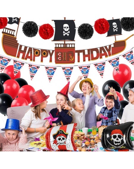 Balloons 31pcs Pirate Birthday Party Decoration- Pirate Party Supplies With Pirate Balloons Happy Birthday Banner Pom Poms fo...