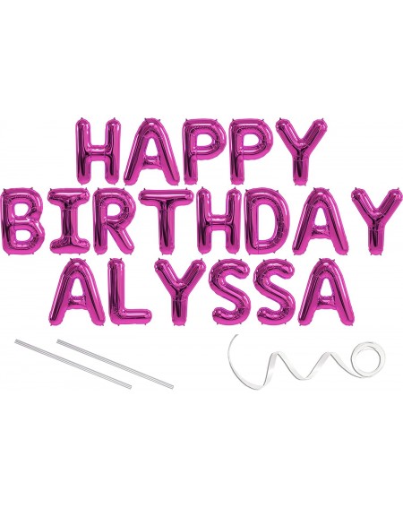 Balloons Alyssa- Happy Birthday Mylar Balloon Banner - Pink - 16 inch Letters. Includes 2 Straws for Inflating- String for Ha...