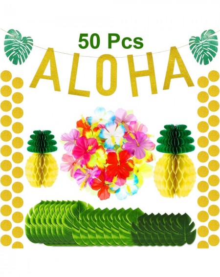 Party Packs 141 Pieces Hawaiian Aloha Party Decorations-Large Glitter Aloha Banner-Tissue Paper Pineapples- Tropical Palm Lea...