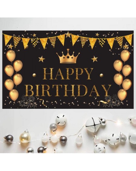 Photobooth Props Happy Birthday Party Decoration Background Large Fabric Black Gold Sign Poster Photo Booth Backdrop Banner f...