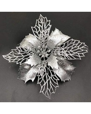 Ornaments 20PCS Glitter Poinsettia Christmas Tree Ornaments Artificial Flowers for Christmas Decorations (Silver) - Silver - ...