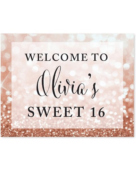 Banners & Garlands Personalized Glitzy Faux Rose Gold Glitter 8.5-inch Party Sign- Welcome to Olivia's Sweet 16- 1-Pack- Cust...