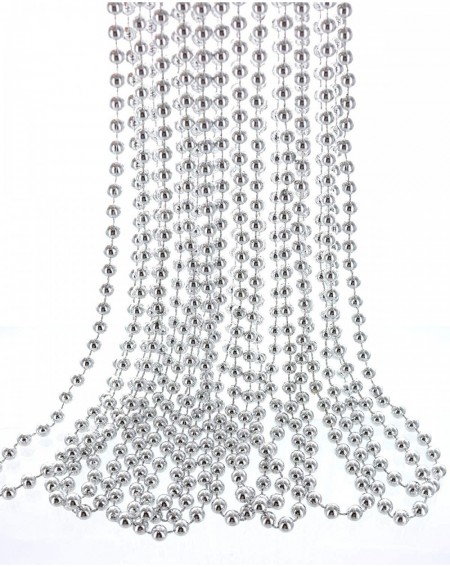 Party Favors 33" 7mm Metallic Silver Beaded Necklaces- Bulk Mardi Gras Party Beads Necklaces- Holiday Beaded Costume Necklace...