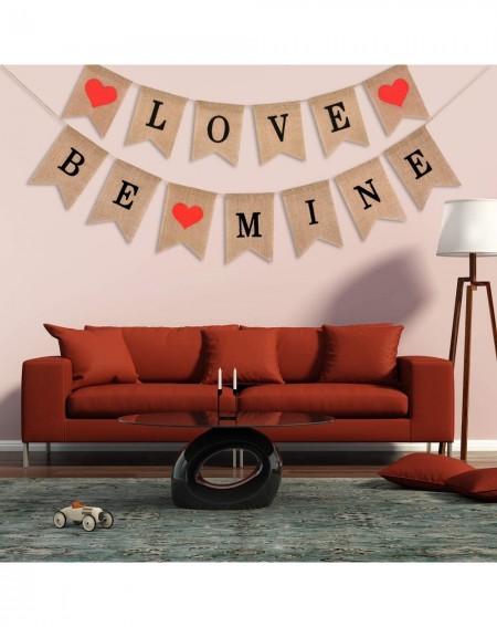 Banners Love Banner and Be Mine Burlap Banner Photo Props for Valentines Day Wedding Engagement Decoration- 2 Sets Totally - ...