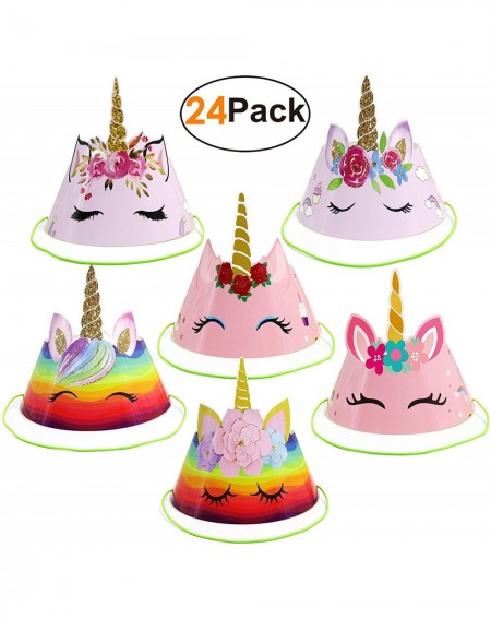 Party Hats Unicorn Party Hats Birthday Paper Hats Party Supplies Favors Hat with Elastic Cords for Kids Girls Boys 24 Pack - ...