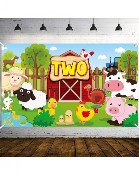 Banners Farm Animals Two Years Birthday Backdrop Photo Booth Props Farmhouse Barnyard Background Cartoon Banner Baby Shower P...