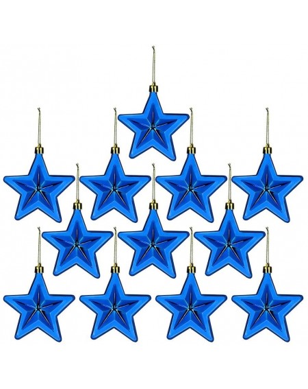 Ornaments 12 Pieces Hanging Star Ornament Shatterproof Holiday Christmas Tree Decoration (Blue) - Blue - CE18XAWLHU2 $11.56