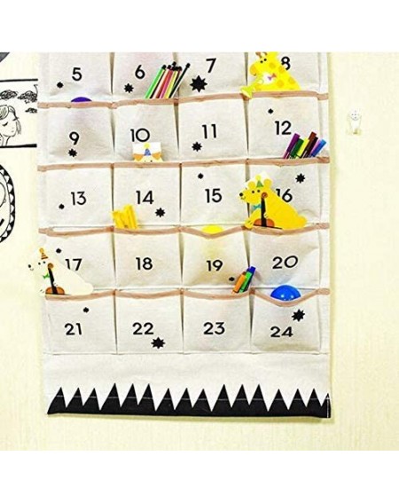 Advent Calendars Christmas Advent Calendar with Pockets Wall Hanging Bag for Home Xmas Countdown Decoration - Black - C118MG8...