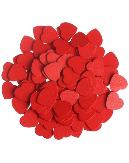 Confetti Wall Sticker Hearts Shaped Wood Crafts Wooden Chips Confetti Slices 100pcs 18mm New Year colloc ation(red) - Red - C...