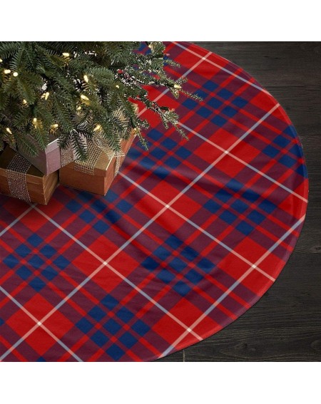 Tree Skirts Christmas Tree Skirt 35.5 Inch-Clan Hamilton Bright Blue and Red Scottish Tartan Print Rustic Xmas Tree Holiday D...