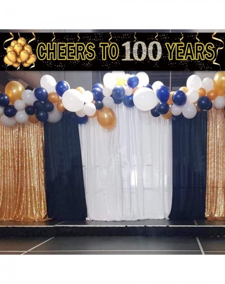 Banners & Garlands Large Cheers to 100 Years Banner- Black Gold 100 Anniversary Party Sign- 100th Happy Birthday Banner - 100...
