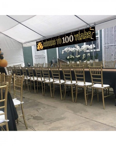 Banners & Garlands Large Cheers to 100 Years Banner- Black Gold 100 Anniversary Party Sign- 100th Happy Birthday Banner - 100...