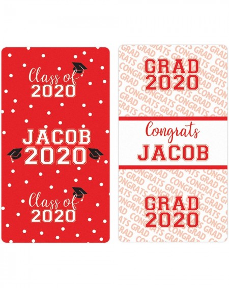 Favors Personalized Graduation Mini Candy Bar Wrappers - 45 Stickers (Red) - Red - CN1965O2LQ4 $14.67