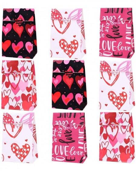 Party Packs 48 Pieces Valentine's Day Paper Bags Kraft Party Hearts Gift Bags Craft Paper Bags with 60 Pieces Label Stickers ...