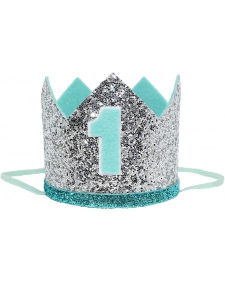 Hats Glitter Baby Boy First Birthday Crown Number 1 Headband Little Prince Princess Cake Smash Photo Prop (Large Silver & Min...