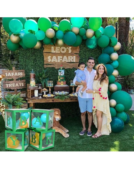Balloons Safari Baby Shower Decorations Boxes - 4 pcs Transparent Balloons Boxes Décor with Letter- Green Large BABY Blocks f...