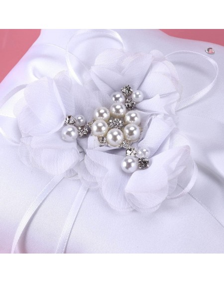Ceremony Supplies Ring Bearer Pillow-2020cm Wedding Ring Pillow Pearl Flower Decorated - White - CB184QZH3M7 $10.72
