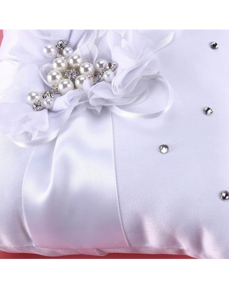 Ceremony Supplies Ring Bearer Pillow-2020cm Wedding Ring Pillow Pearl Flower Decorated - White - CB184QZH3M7 $10.72