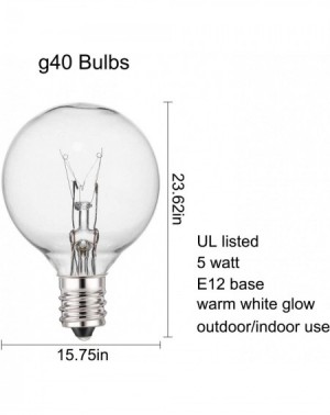 Outdoor String Lights 6 Pack G40 Globe Light Bulbs C7/E12 Base Indoor & Outdoor Use 5 Watt Clear G40 Replacement Bulbs for Pa...