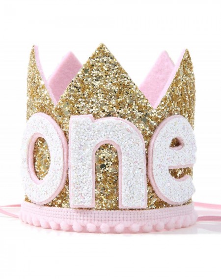 Hats Baby Crown for 1st Birthday - First Birthday Party Headband- Glitter Crown - Pink and Golden Crown - CT18XART0IS $18.74
