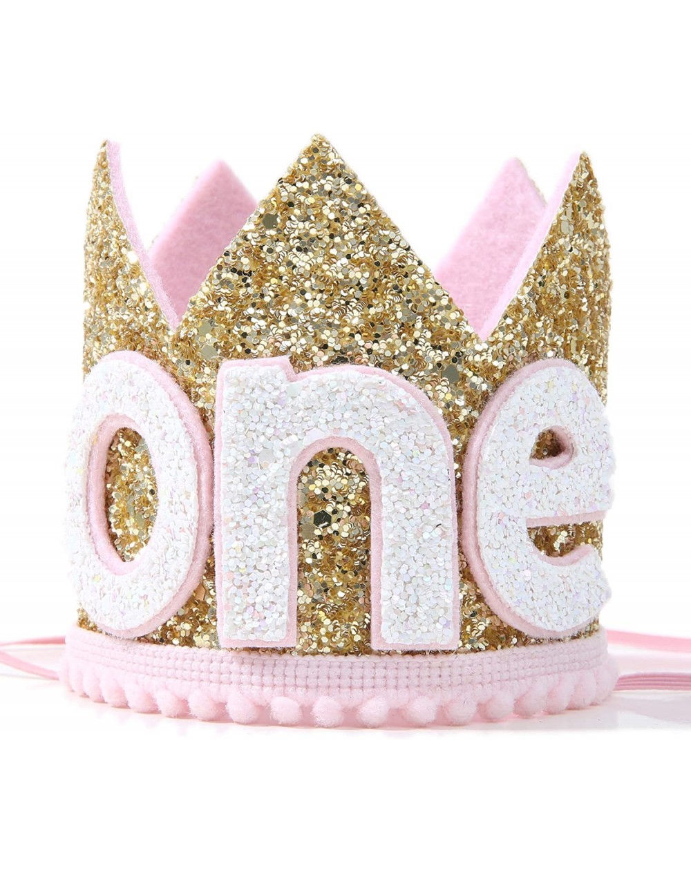 Hats Baby Crown for 1st Birthday - First Birthday Party Headband- Glitter Crown - Pink and Golden Crown - CT18XART0IS $8.47