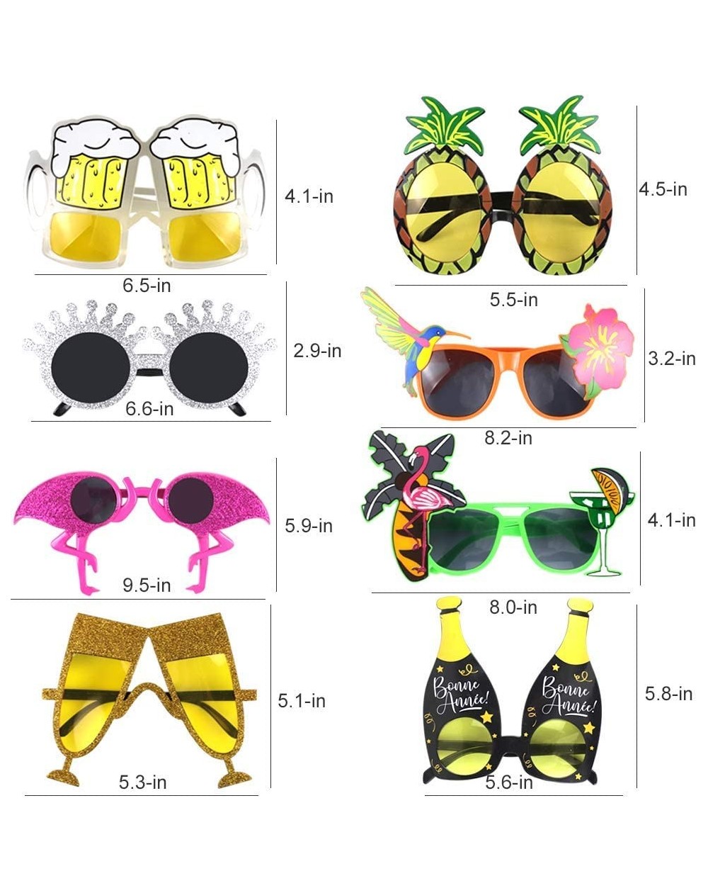 Luau Party Sunglasses- 8 Pack Funny Hawaiian Glasses Tropical Fancy ...
