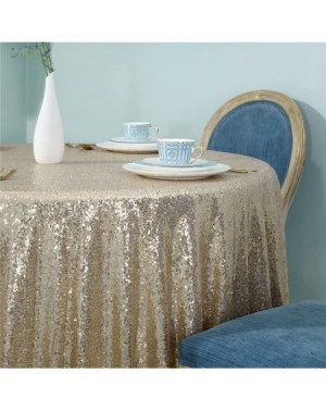 Tablecovers Light Gold Glitter Tablecloth 70" Christmas Party Tablecloth Wedding Sparkly Tablecloth for Round Table - Light G...