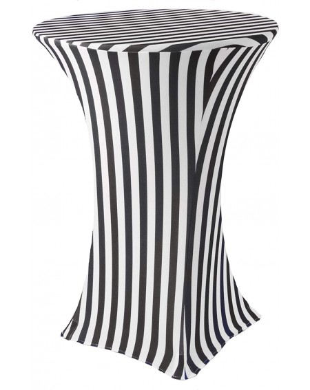 Tablecovers 30 inch Highboy Cocktail Round Stretch Spandex Table Cover - Striped Black- Fitted Elastic Tablecloth for Round T...