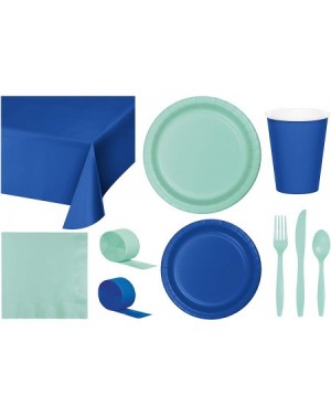 Party Packs Party Bundle Bulk- Tableware for 24 People Cobalt Blue and Mint Green- 2 Size Plates Napkins- Paper Cups Tablecov...