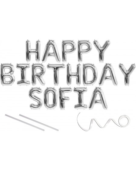 Balloons Sofia- Happy Birthday Mylar Balloon Banner - Silver - 16 inch Letters. Includes 2 Straws for Inflating- String for H...