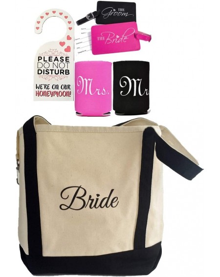 Party Packs Bride Shower Gift - Bride Canvas Tote and Honeymoon Survival Kit (Bride and Groom Luggage Tags- Cup Holders and D...