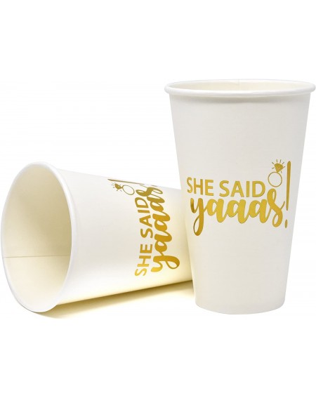 Tableware She Said Yaaas Bachelorette Party Cups 50 Count- 16 Oz. Gold Foil on White Disposable Paper Cups for Bridal Shower ...