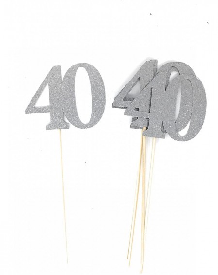Centerpieces Set of 8 Number 40 Centerpiece Sticks for Fortieth Anniversary Reunion 40th Birthday (Silver) - Silver - C5186TU...