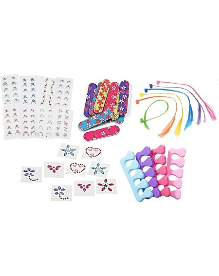 Party Favors 72 Piece Spa Party Favors- Toe Separators- Emery Boards- Nail Decals- Hair Braid Clips- and Body Jewels - C418ZK...