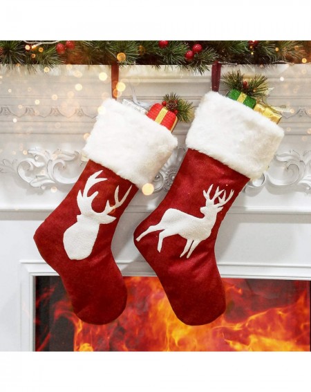 Stockings & Holders Christmas Stockings- 2 Pcs 18 inches Christmas Stockings- Burlap with Large Plush Cuff Stockings- for Fam...