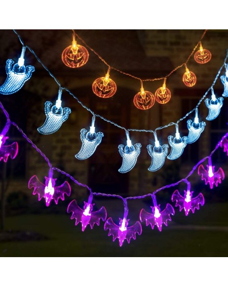 Indoor String Lights Halloween Decoration Lights Halloween String Lights-Set of 3 Battery Operated Fairy Lights 12ft Pumpkin ...