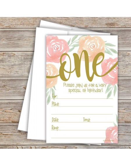 Invitations Watercolor Floral Girl 1st Birthday Invitations - Fill in Style (20 Count) with Envelopes - CH18O2RUNQ3 $9.62