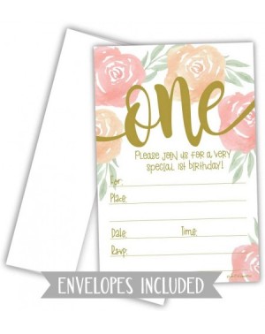Invitations Watercolor Floral Girl 1st Birthday Invitations - Fill in Style (20 Count) with Envelopes - CH18O2RUNQ3 $9.62