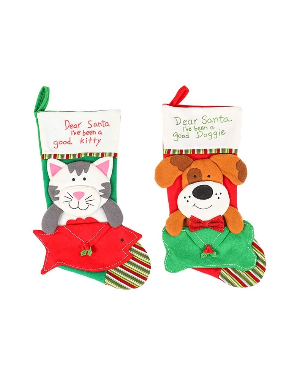 Stockings & Holders Christmas Hanging Decor Stockings- Large Size 3D Pet Plush Stockings for Festival Decorations - Dog & Cat...