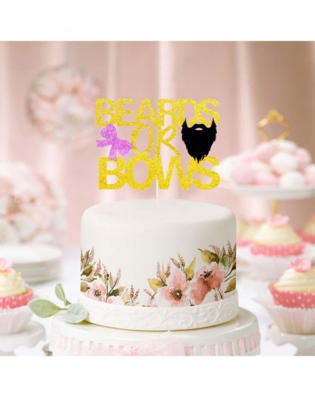 Cake & Cupcake Toppers Beards Or Bows Gender Reveal Cake Topper - Gold Glitter Beards Bows Cake Décor - Boy Or Girl He Or She...