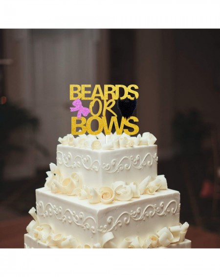Cake & Cupcake Toppers Beards Or Bows Gender Reveal Cake Topper - Gold Glitter Beards Bows Cake Décor - Boy Or Girl He Or She...
