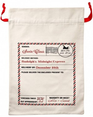 Stockings & Holders Canvas Bag Red Drawstring Santa Sack Santa Label Stamp North Pole Address Large Bag 26x18inch - H Santa L...